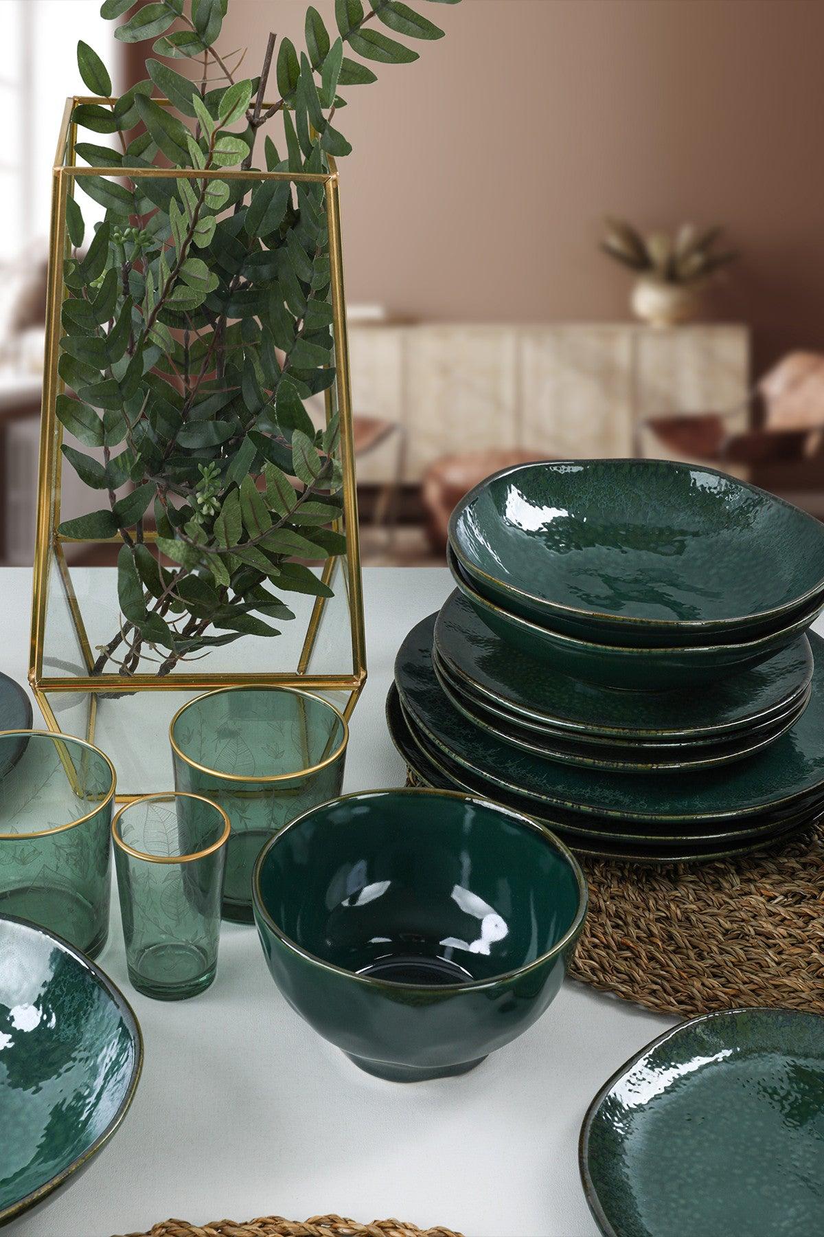 Set de cină din ceramică Zumrut Set 24 piese, Verde inchis, 26 cm