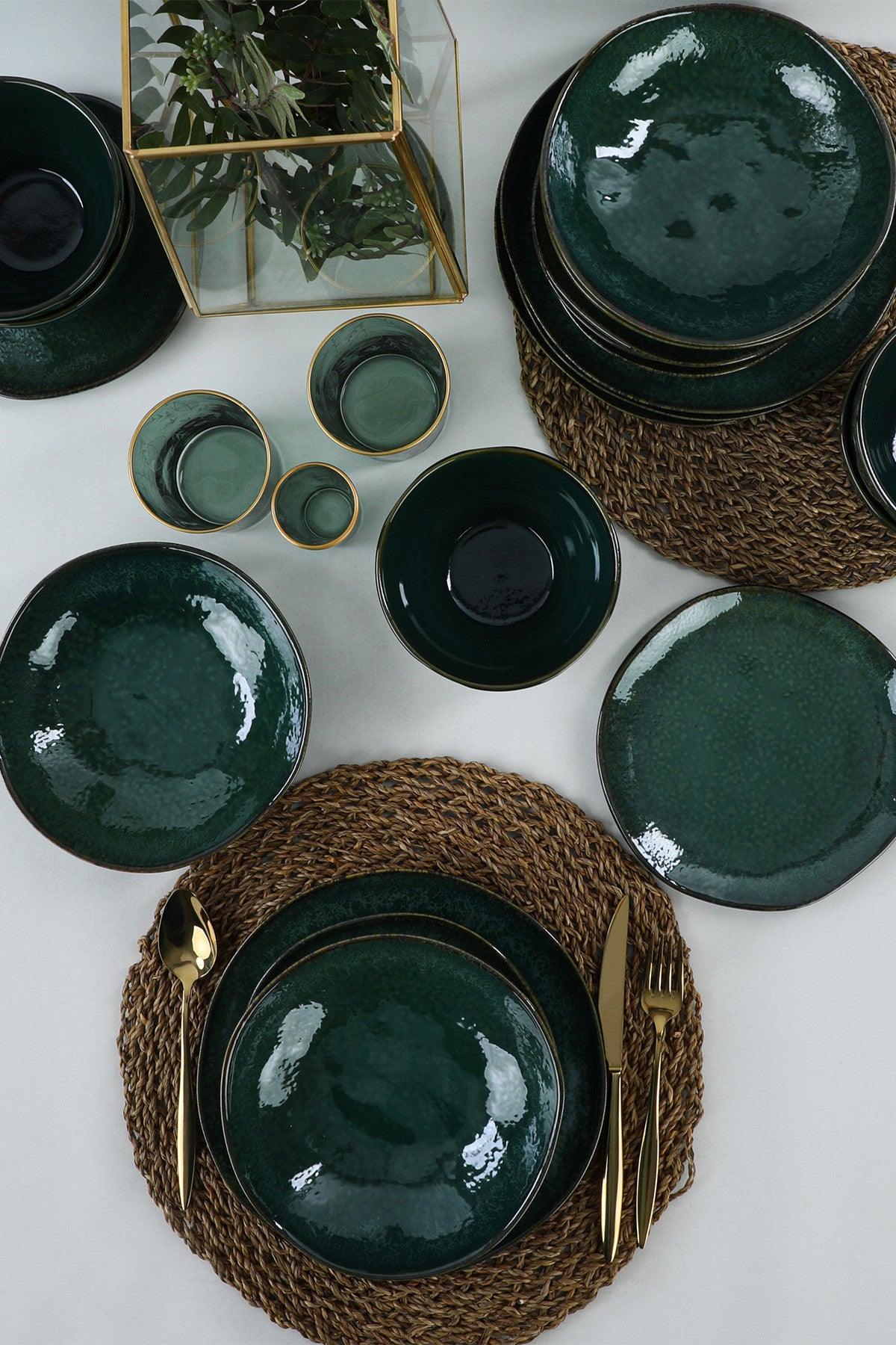 Set de cină din ceramică Zumrut Set 24 piese, Verde inchis, 26 cm