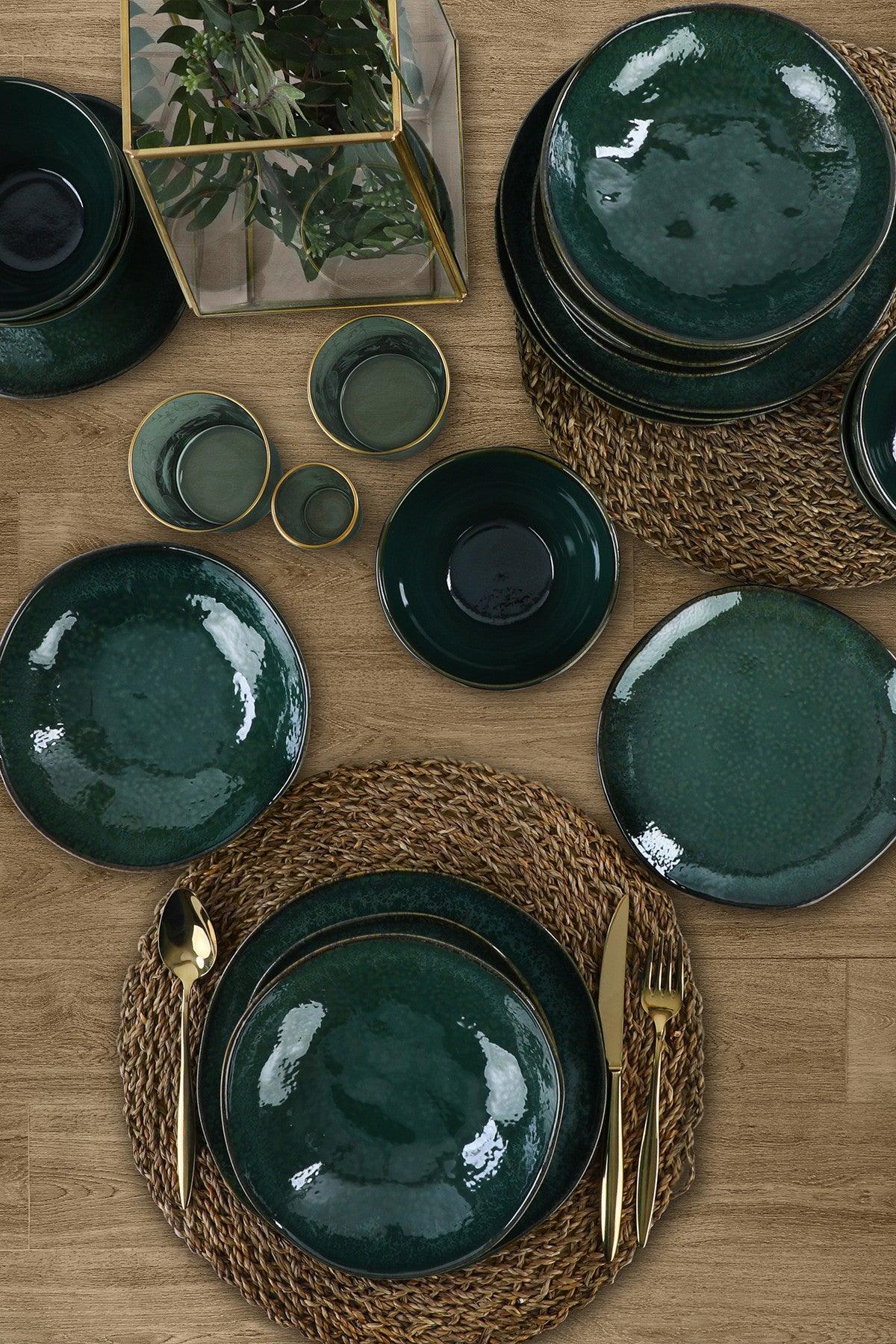 Set de cină din ceramică Zumrut Set 24 piese, Verde inchis, 26 cm