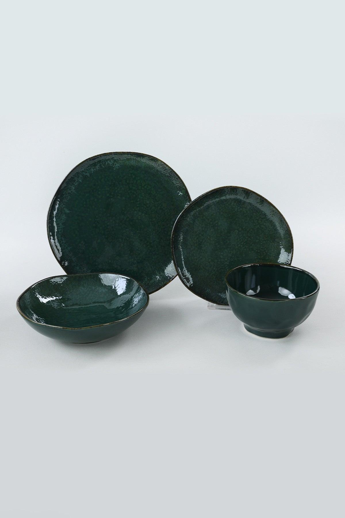 Set de cină din ceramică Zumrut Set 24 piese, Verde inchis, 26 cm