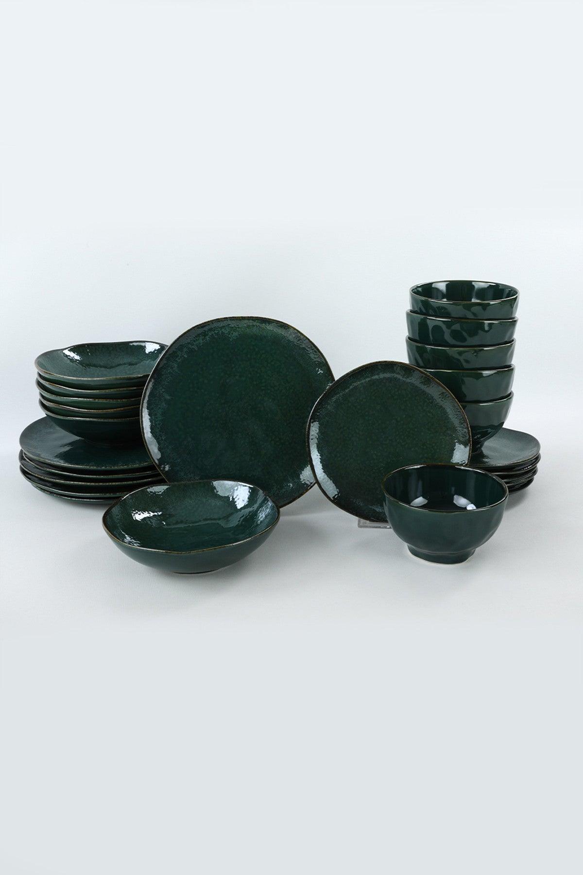 Set de cină din ceramică Zumrut Set 24 piese, Verde inchis, 26 cm