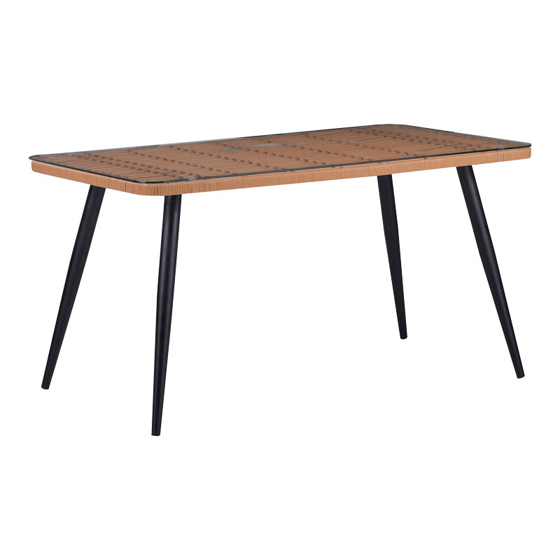 Set de dining Naoki-Tanish 5 bucati din ratan de sticla PE, Natural cu picioare negre, 140x80x78 cm, foto produs