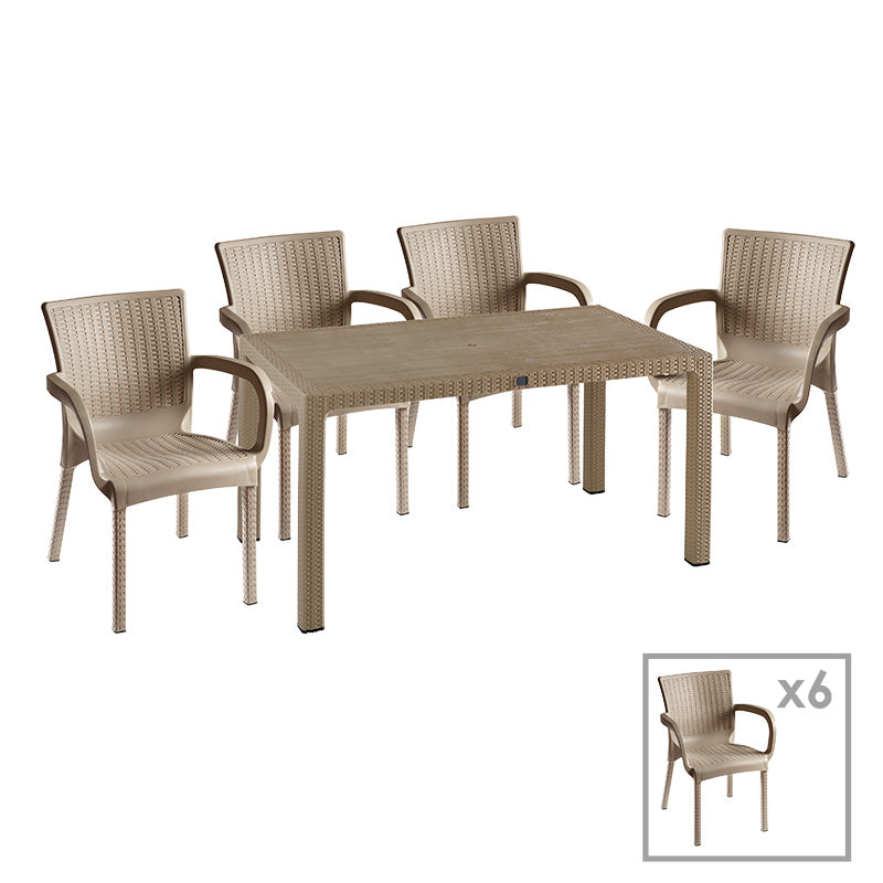 mobilier de gradina Set de gradina masa si scaune Explore, Festive set 7 piese cappuccino 150x90x73 cm
