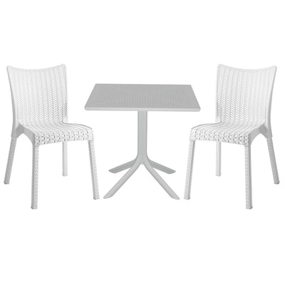 mobilier de gradina Set de gradina masa si scaune Groovy-Confident set 3 piese alb 80x80x74 cm