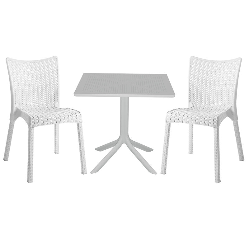 mobilier de gradina Set de gradina masa si scaune Groovy-Confident set 3 piese alb 80x80x74 cm