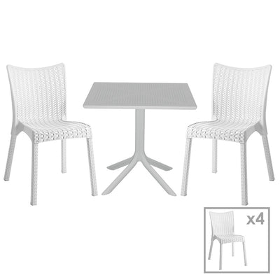mobilier de gradina Set de gradina masa si scaune Groovy-Confident set 5 piese alb 80x80x74 cm