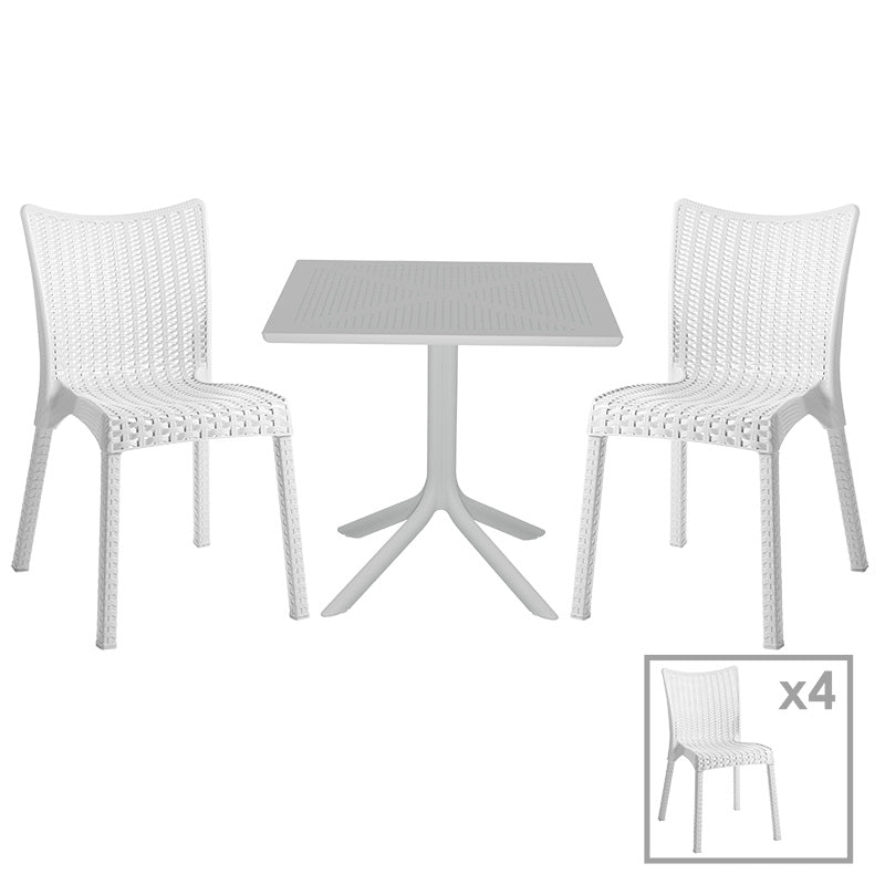 mobilier de gradina Set de gradina masa si scaune Groovy-Confident set 5 piese alb 80x80x74 cm