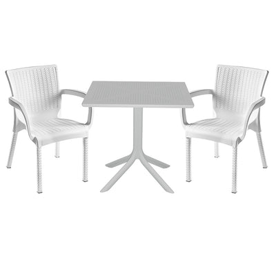 mobilier de gradina Set de gradina masa si scaune Groovy-Festive set 3 piese alb 80x80x74 cm