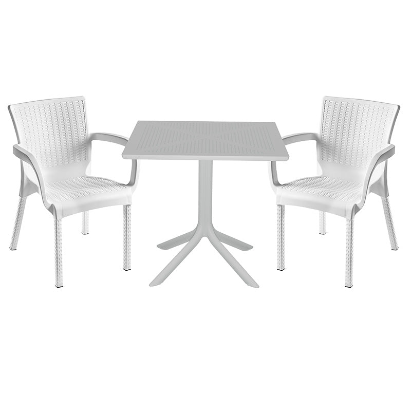 mobilier de gradina Set de gradina masa si scaune Groovy-Festive set 3 piese alb 80x80x74 cm