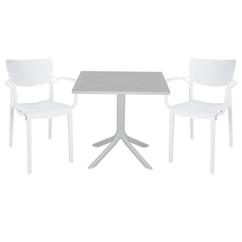 mobilier de gradina Set de gradina masa si scaune Groovy-Fontline set 3 piese alb 80x80x74 cm