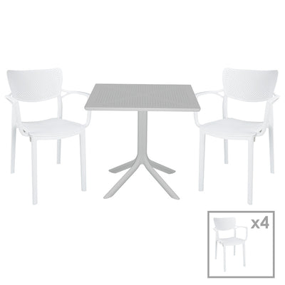 mobilier de gradina Set de gradina masa si scaune Groovy-Fontline set 5 piese alb 80x80x74 cm