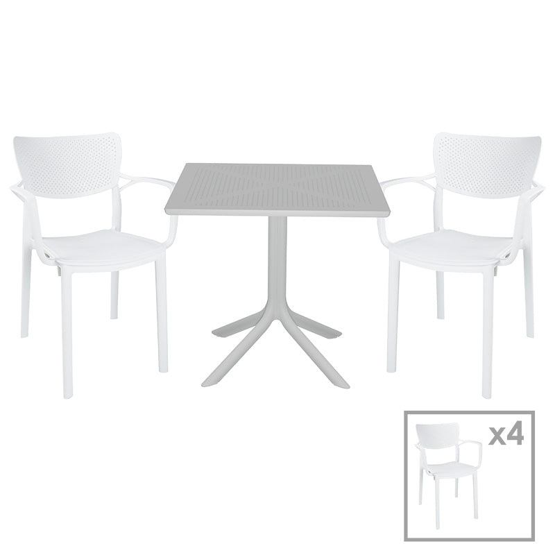 mobilier de gradina Set de gradina masa si scaune Groovy-Fontline set 5 piese alb 80x80x74 cm