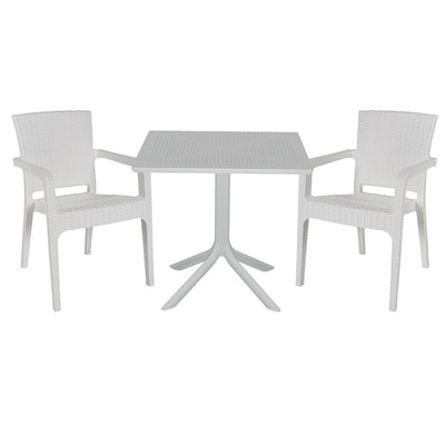 mobilier de gradina Set de gradina masa si scaune Groovy-Halcyon set 3 piese alb 80x80x74 cm