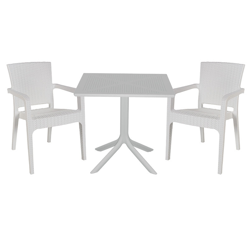 mobilier de gradina Set de gradina masa si scaune Groovy-Halcyon set 3 piese alb 80x80x74 cm