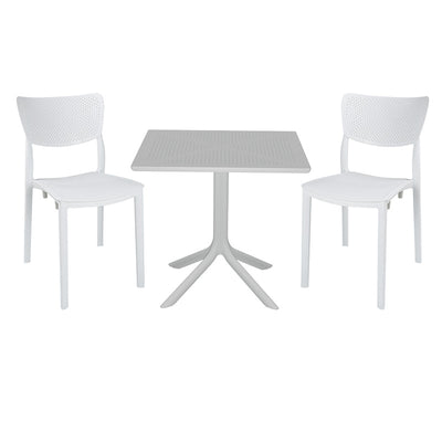 mobilier de gradina Set de gradina masa si scaune Groovy-Ignite set 3 piese alb 80x80x74 cm