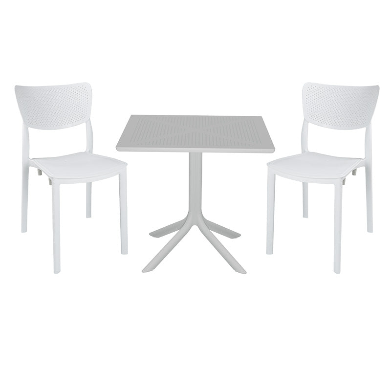mobilier de gradina Set de gradina masa si scaune Groovy-Ignite set 3 piese alb 80x80x74 cm