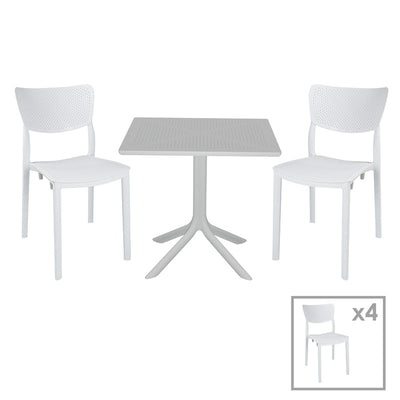 mobilier de gradina Set de gradina masa si scaune Groovy-Ignite set 5 piese alb 80x80x74 cm