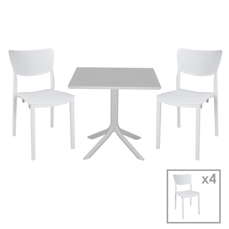mobilier de gradina Set de gradina masa si scaune Groovy-Ignite set 5 piese alb 80x80x74 cm
