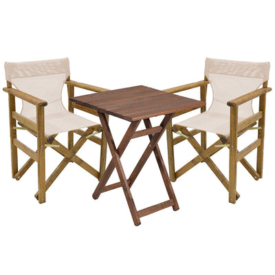 mobilier de gradina Set de gradina masa si scaune Retto 3 bucati din lemn masiv de fag nuc, PVC bej 60x60x71 cm