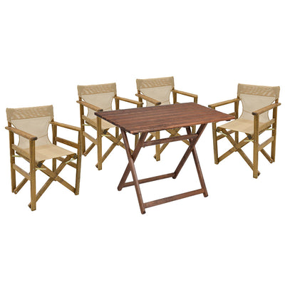 mobilier de gradina Set de gradina masa si scaune Retto 5 bucati din lemn masiv de fag nuc, PVC maro 100x60x71 cm
