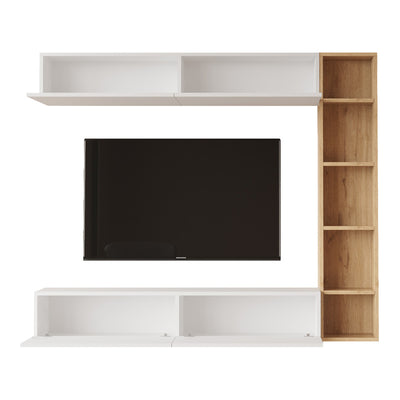 Set de living Compo montat pe perete, alb-Natural, 169x26x144 cm, perspectiva suplimentara