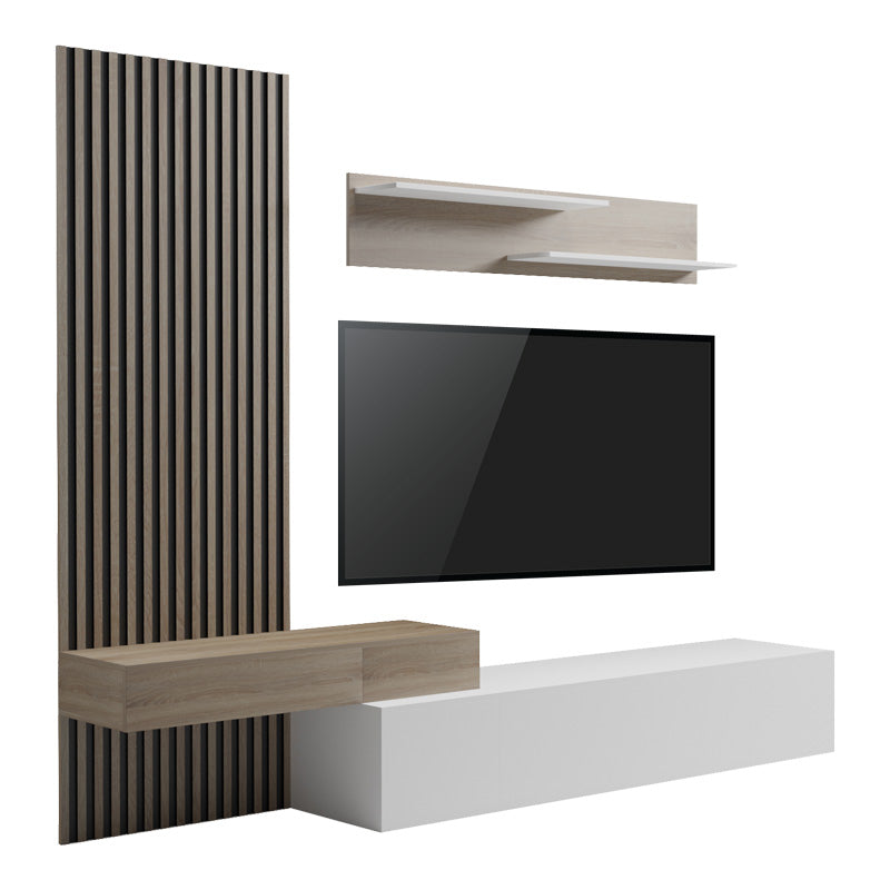 Set de living Litende cu Riflaj, Alb-sonoma, 249x42x199 cm