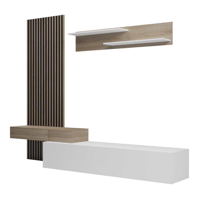 Set de living Litende cu Riflaj, Alb-sonoma, 249x42x199 cm