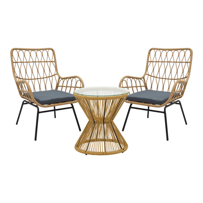 Set de living Naoki-Mabil de 3 piese din ratan Natural si metal negru 50x50 cm