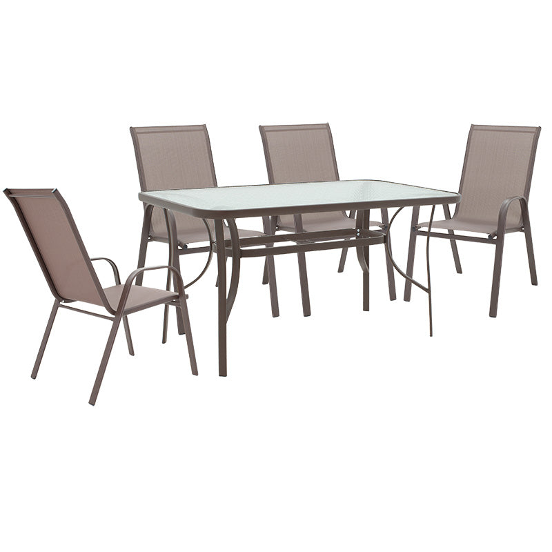 mobilier de gradina Set de luat masa 5 piese Ensure-Calan metal-sticla 140x80x70 cm