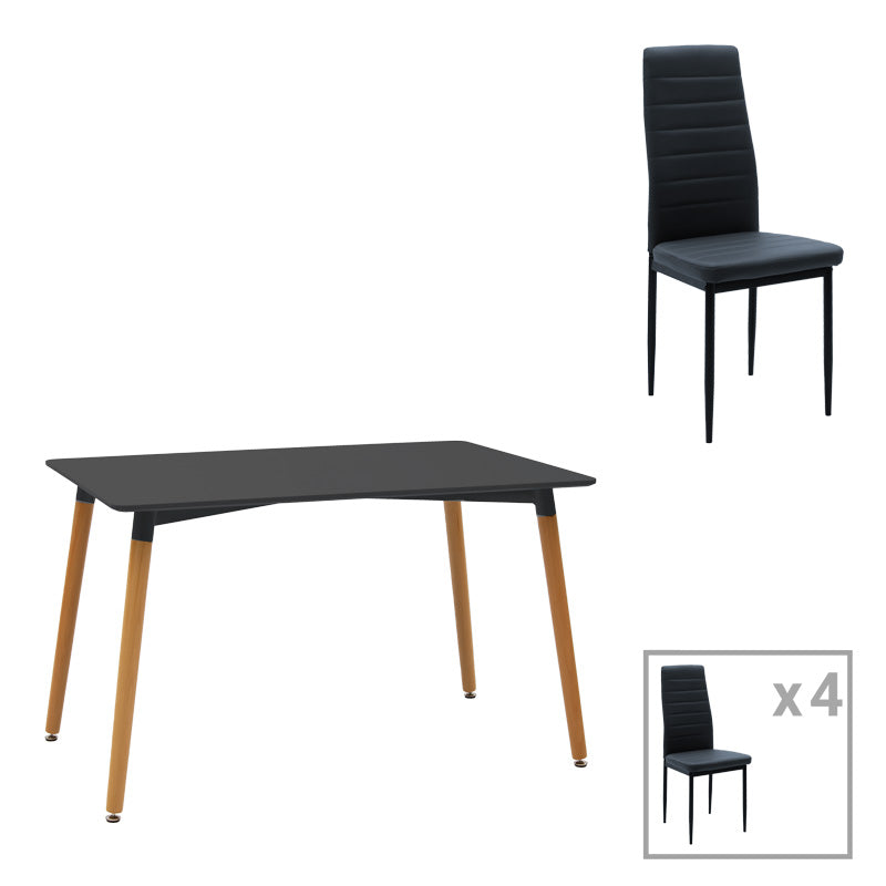 Set de Masa 5 piese Natali-Parker facut culori negru-Natural 120x80x76 cm