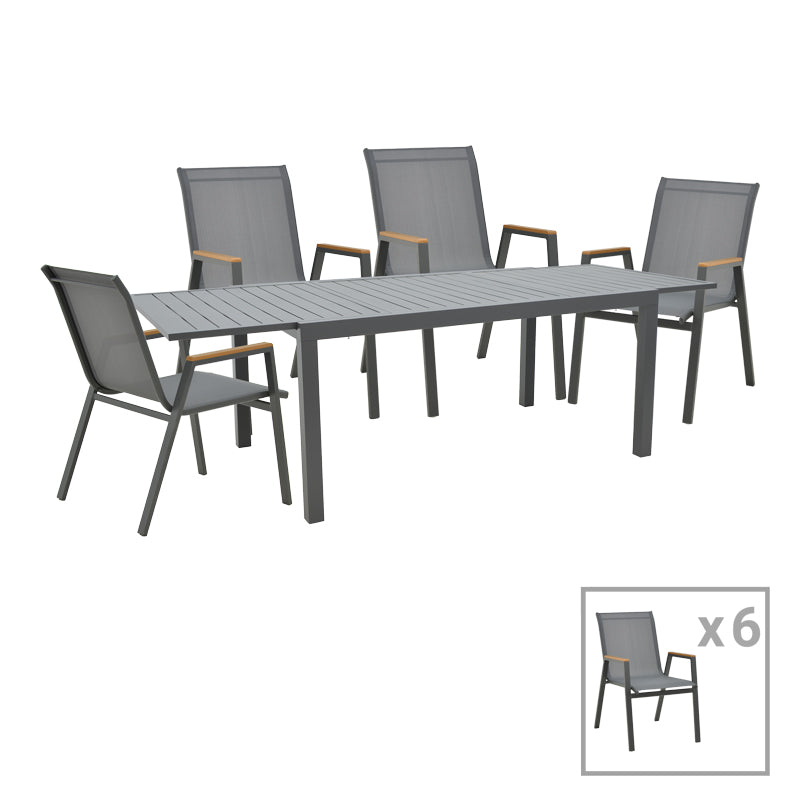 mobilier de gradina Set de Masa Azelie-Lafla 7 piese, din tesatura antracit-aluminiu antracit 77x55x94 cm