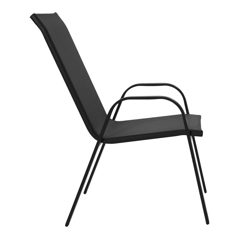 Set de masă cu scaune Valor-Calan, Metal/ Sticlă/ Textilenă, Negru, 110x60x70 cm