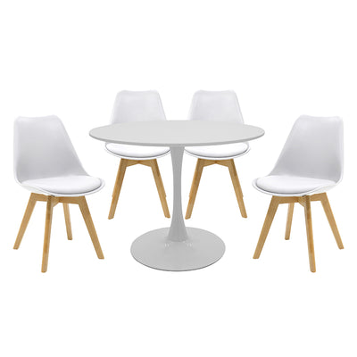 Set de Masa de 5 piese Balou-Gaston nuante alb-Natural D100x75 cm