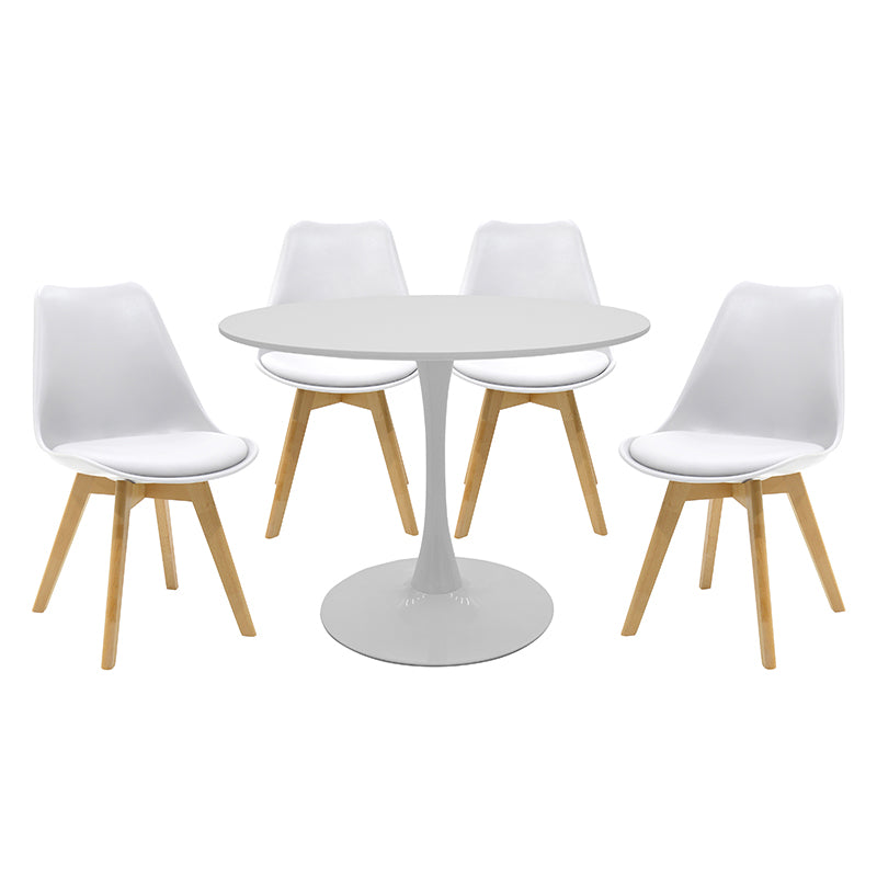 Set de Masa de 5 piese Balou-Gaston nuante alb-Natural D100x75 cm