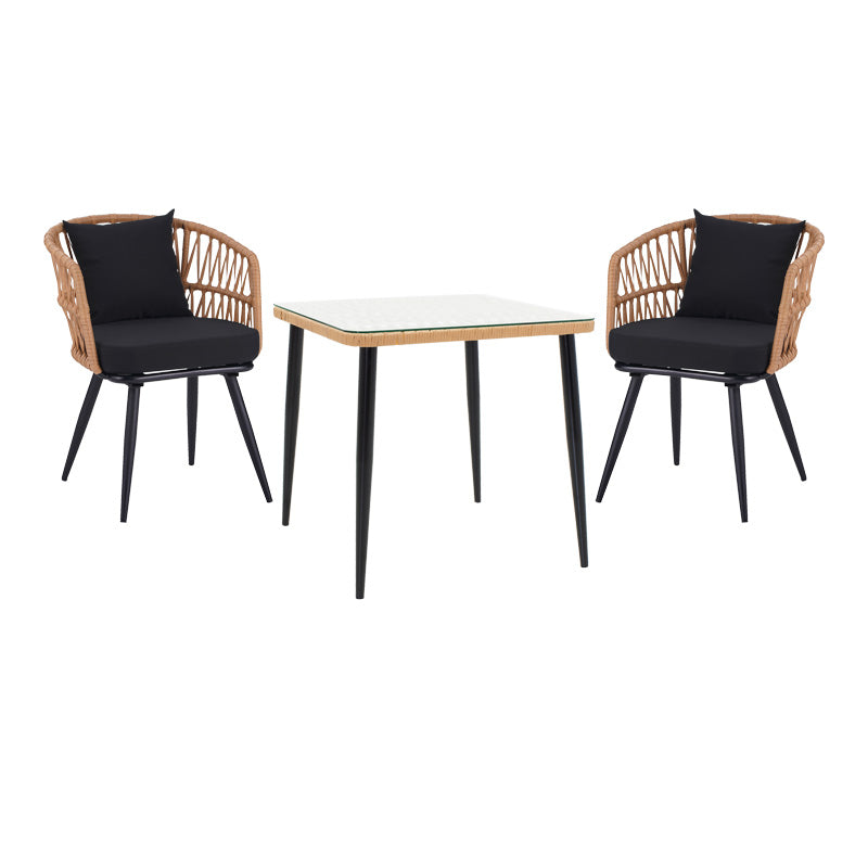 mobilier de gradina Set de Masa de dining Naoki 3 piese metal negru-pe stejar Natural-sticla 80x80x78 cm