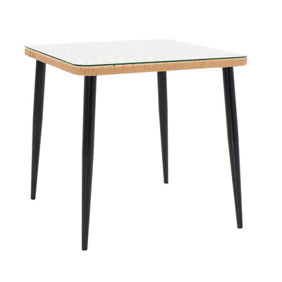 Set de Masa de dining Naoki 3 piese metal negru-pe stejar Natural-sticla, 80x80x78 cm, foto produs