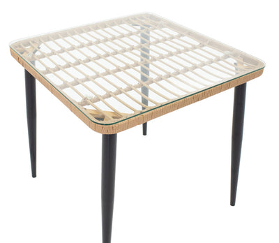 Set de Masa de dining Naoki 3 piese metal negru-pe stejar Natural-sticla, 80x80x78 cm, foto produs 7