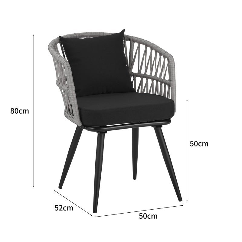Set de Masa de dining Naoki 3 piese metal negru-pe stejar Natural-sticla, 80x80x78 cm, foto produs 8