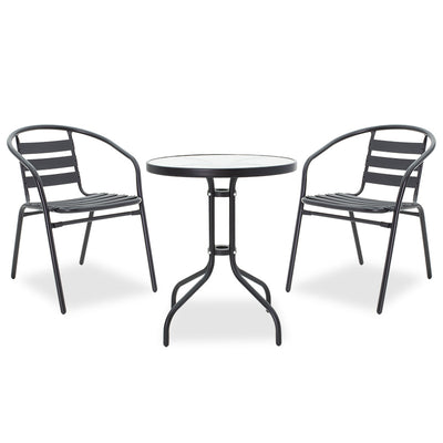 mobilier de gradina Set de Masa de dining Watson-Tade 3 piese metal-negru-sticla D60x70 cm