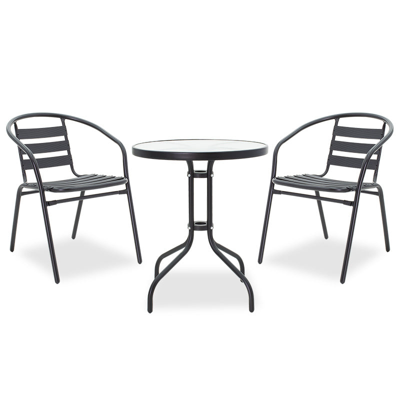 mobilier de gradina Set de Masa de dining Watson-Tade 3 piese metal-negru-sticla D60x70 cm