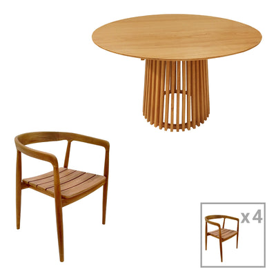 Set de Masa din lemn de tec 5 piese Noody-Kenda, Natural 120x120 cm
