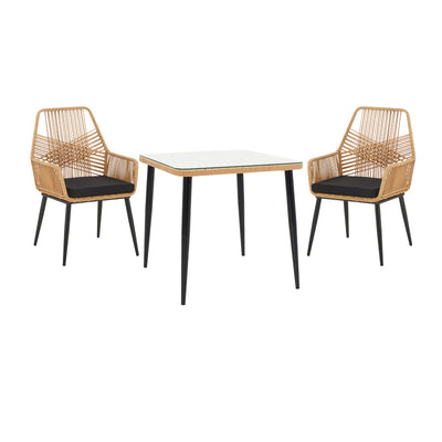 mobilier de gradina Set de Masa Naoki-Tanish 3 piese din metal negru-pe Natural sticla 80x80x78 cm