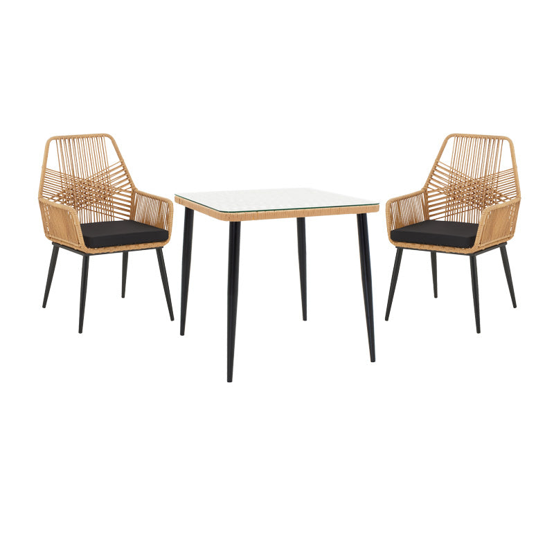 mobilier de gradina Set de Masa Naoki-Tanish 3 piese din metal negru-pe Natural sticla 80x80x78 cm