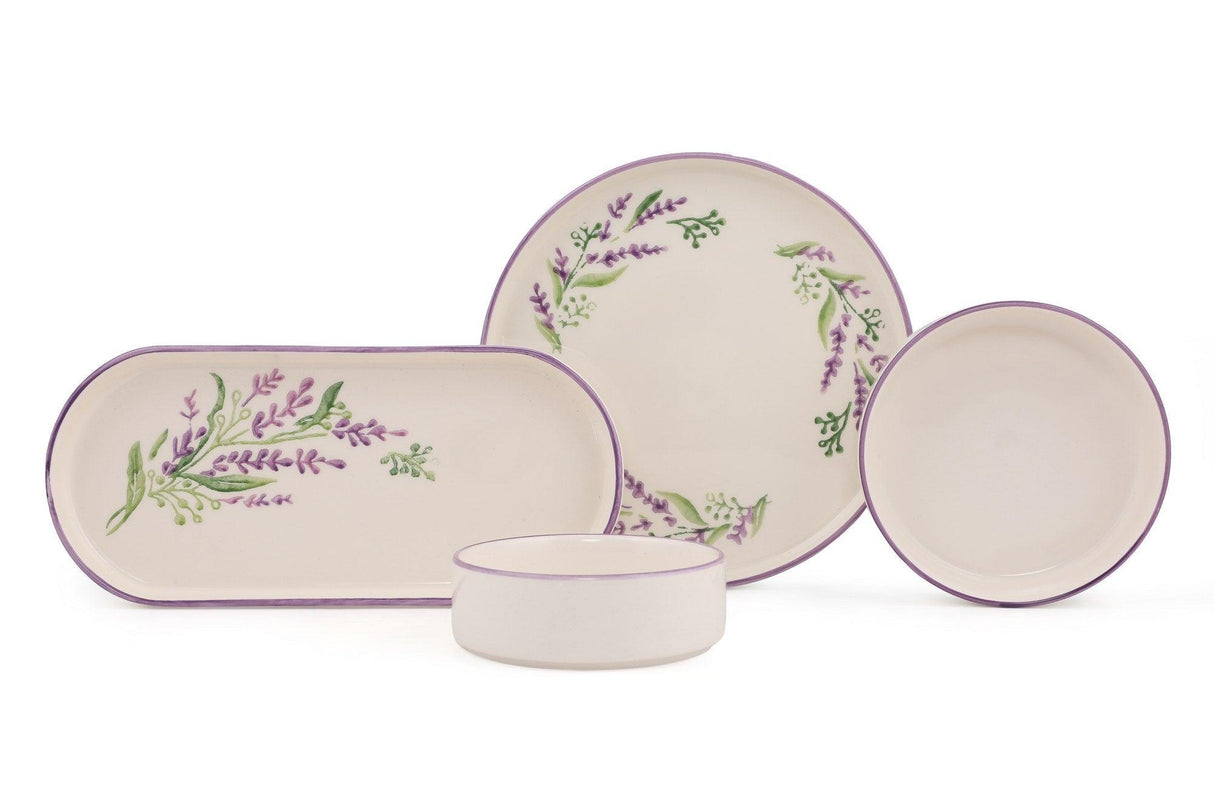 Set de mic dejun Lavanta 14 piese, Alb, 19 cm