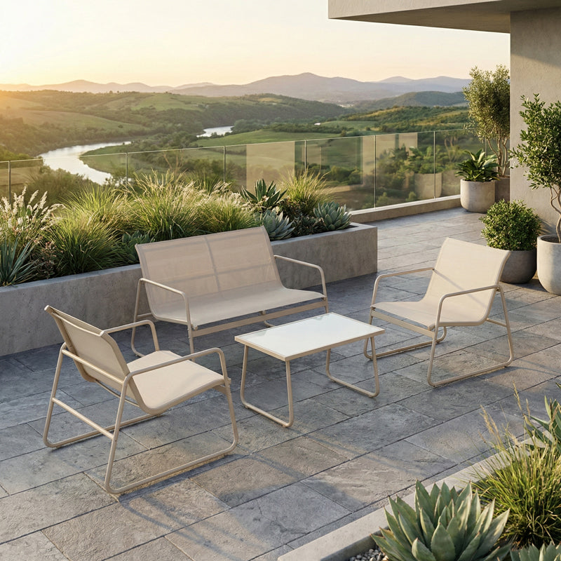 Set de mobilier de exterior cu funcție relaxare Veranda, textilene-metal, cappuccino