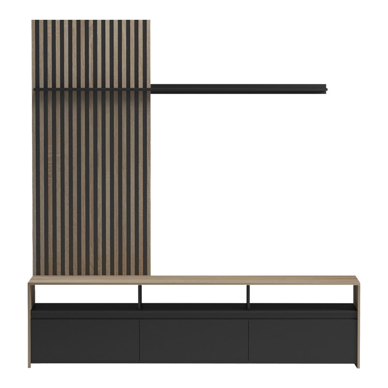 Set de mobilier living cu rafturi Delfina și metal, Sonoma - Negru, 190x40x199 cm - Negru