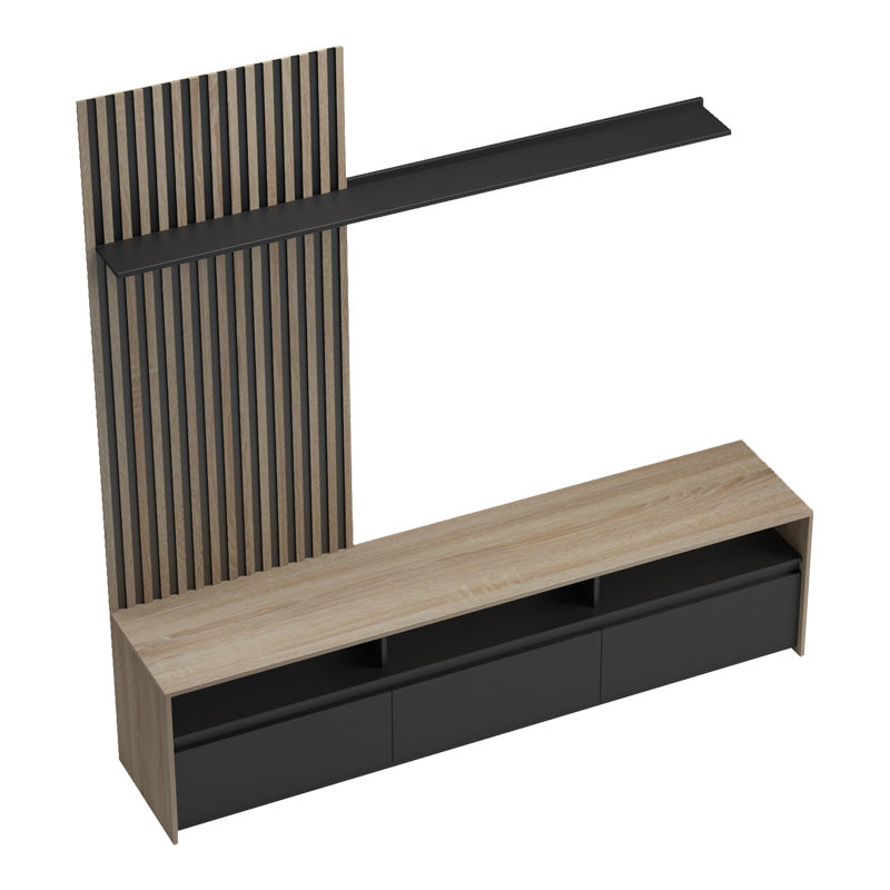 Set de mobilier living cu rafturi Delfina și metal, Sonoma - Negru, 190x40x199 cm - Negru