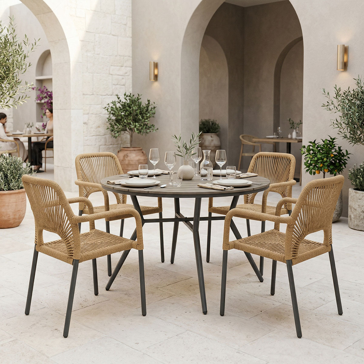Set dining exterior Appa-Norture, 5 piese, Antracit-Natural, aluminiu si ratan, Ø120x74 cm