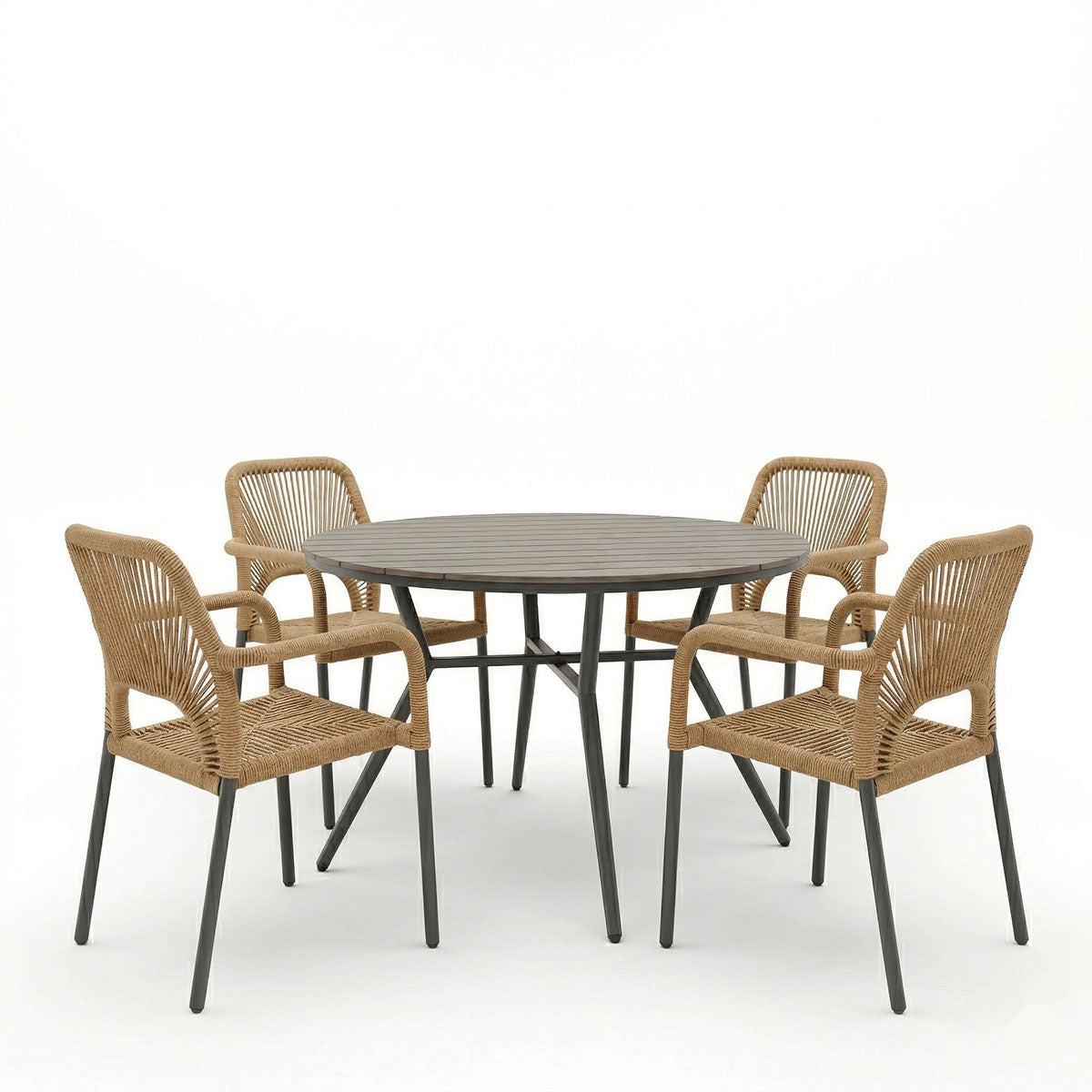 Set dining exterior Appa-Norture, 5 piese, Antracit-Natural, aluminiu si ratan, Ø120x74 cm
