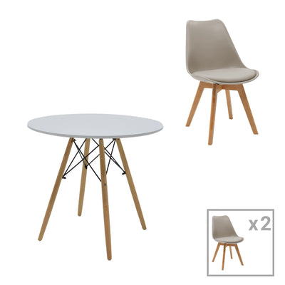 Masa Cu Scaune Set dining Julita-Gaston, 3 piese, Gri-Alb-Natural, 80x80x73 cm